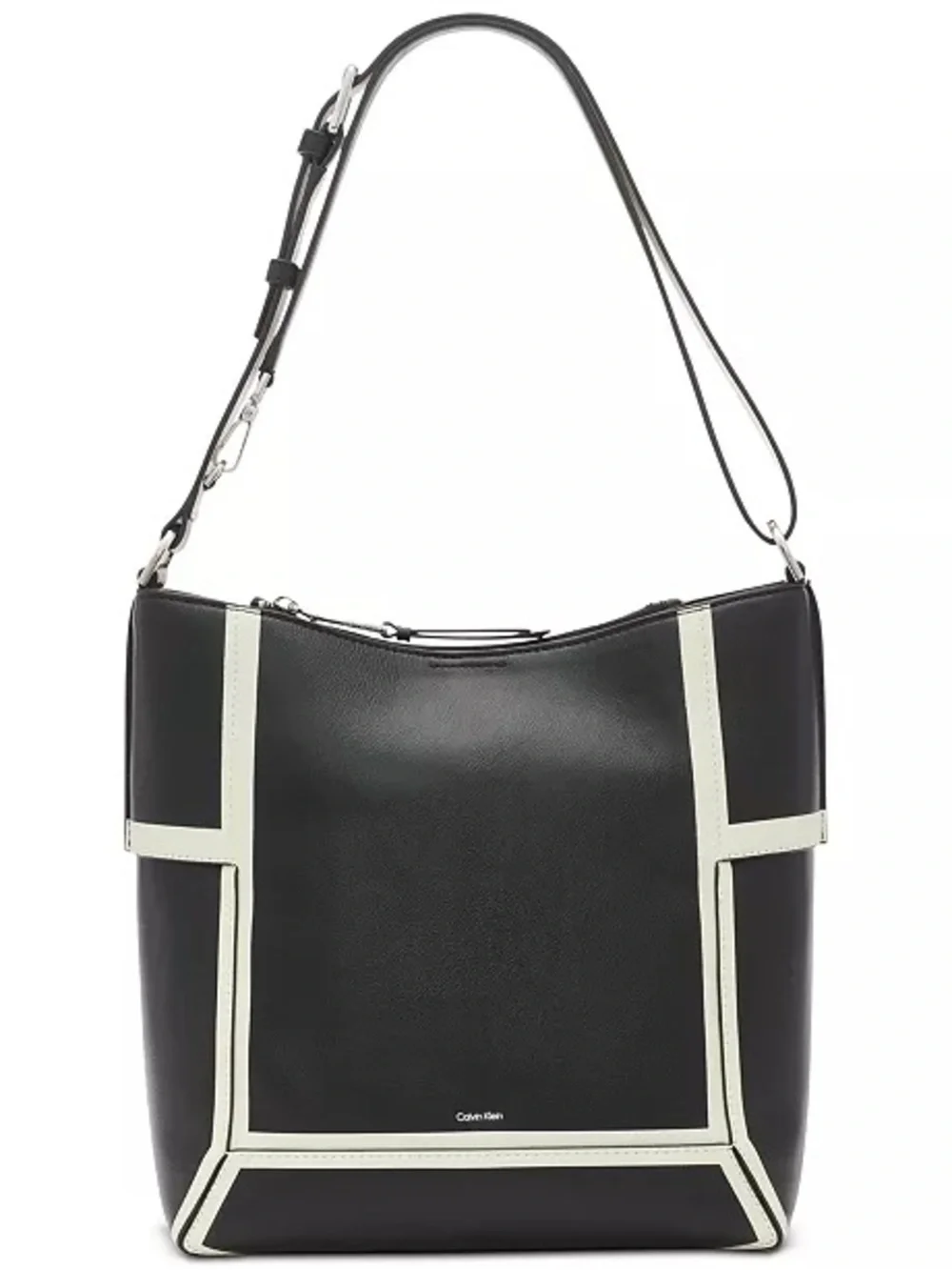 Calvin Klein Black & Cream Leather Faux Leather Shoulder Crossbody Bag